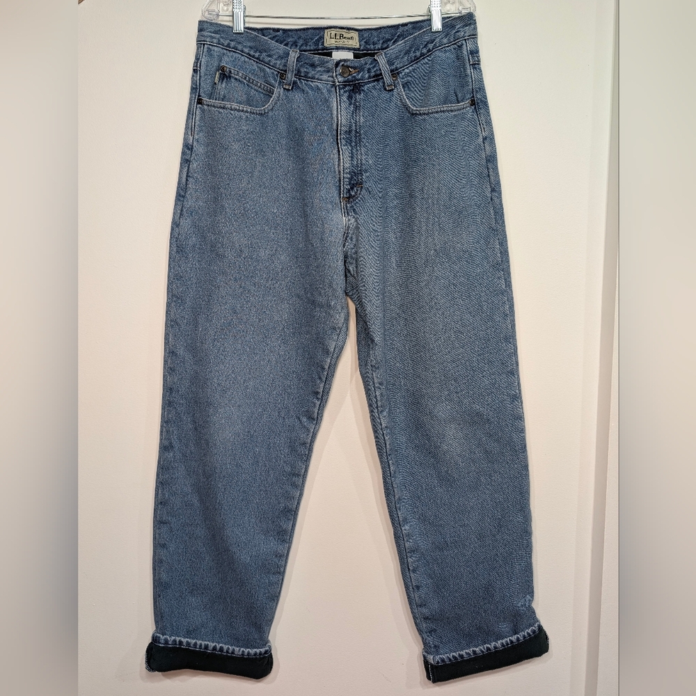 L.L. Bean Men's 36X34 Fleece Lined Stonewashed Denim Relaxed Straight Leg Jeans